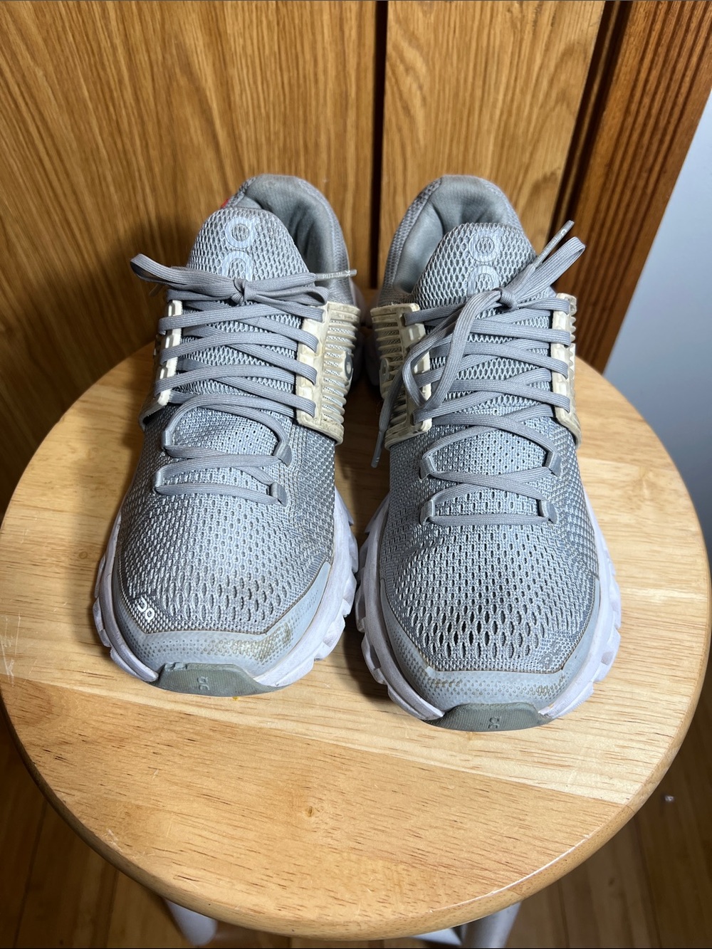 On Running Women's Light Gray Mesh Sneakers with Cream Support Cage